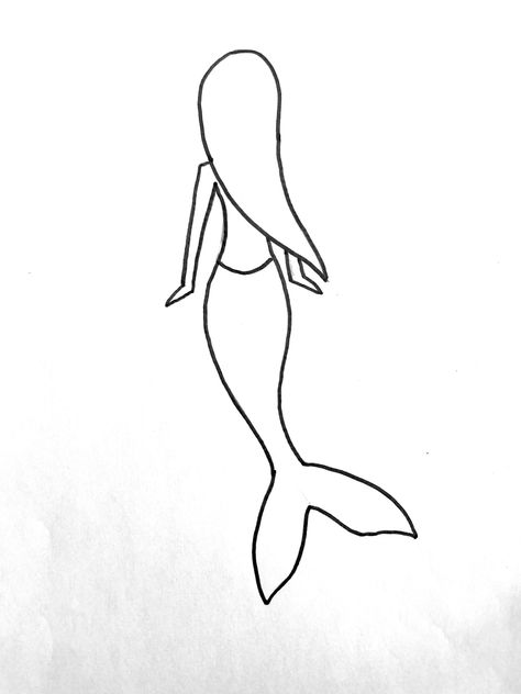 Cartoon Mermaid Drawing Easy, Mermaid Outline Templates, Mermaid Drawing Simple, Mermaid Drawings Easy, Mermaid Line Drawing, Easy Mermaid Drawing, Sketch Mermaid, Draw Mermaid, Mermaid Tail Drawing