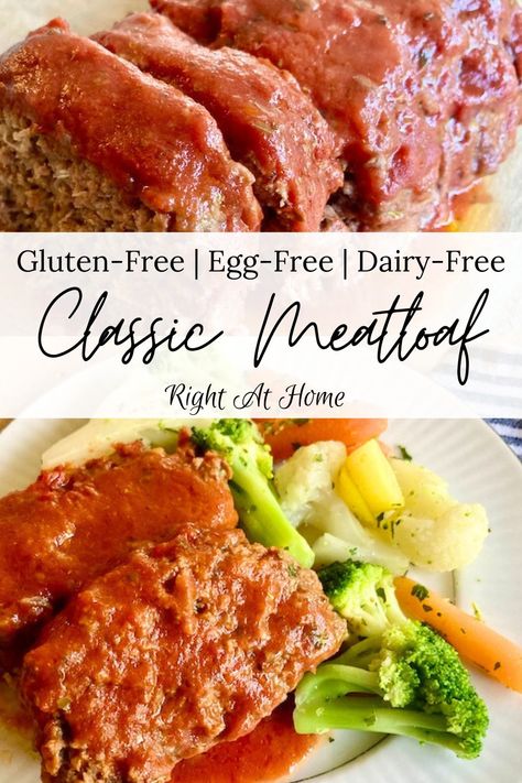 Best Gluten-Free Meatloaf (No Eggs & No Dairy) - Right At Home Egg Free Meatloaf Recipe, Meatloaf Recipe Without Eggs, Eggless Meatloaf, Egg Free Meatloaf, Stuffed Cabbage Casserole, Gluten Free Meatloaf Recipe, Gluten Free Meatloaf, Dinner Ideas With Chicken, Crockpot Meatloaf