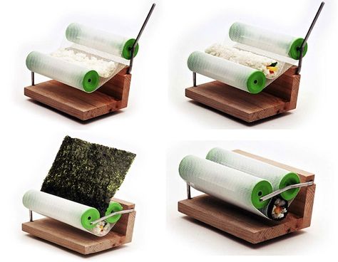 Der Sushimaschine - Bon Appétit Sushi Machine, Sushi Roller, Dimensional Drawing, Weird Products, Kitchen Tools Organization, Diy Sushi, Mobile Food Cart, Easy Sushi, Kitchenware Design