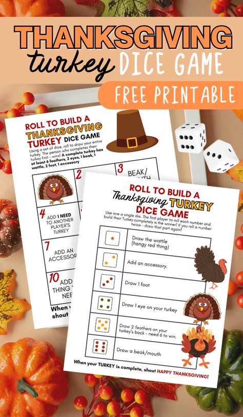 This free printable roll a turkey dice game is one of my kids favorite Thanksgiving games to play after dinner! Just roll the dice, and draw the turkey parts on the blank turkey template! So easy and fun for little ones! Grab the free printable turkey dice game for Thanksgiving now! Thanksgiving Paper Plate Drawing Game, Roll A Turkey Dice Game Free Printable, Roll A Turkey Dice Game Printable, Turkey Ticket, Roll A Turkey Dice Game, Free Printable Thanksgiving Games, Turkey Bingo, Roll A Turkey, Thanksgiving Printable Games