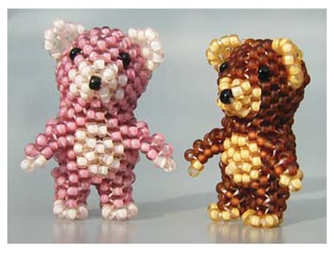 Free Beading Pattern: 3D Teddy Bear | Bead-Patterns.com Free Bead Patterns, Seed Bead Patterns Free, Bead Animals, 3d Beading, Beaded Things, Beading Patterns Free, Seed Bead Patterns, Beaded Beads, Seed Bead Tutorial