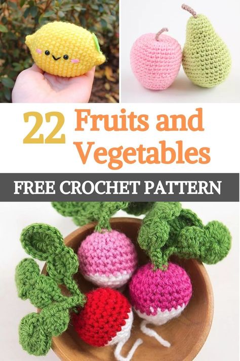 Vegetable Crochet, Crochet Garden, Crochet Fruit, Food Patterns, Kids Crochet, Crochet Design Pattern, Crochet Food, Crochet Amigurumi Free Patterns, Crochet Kitchen