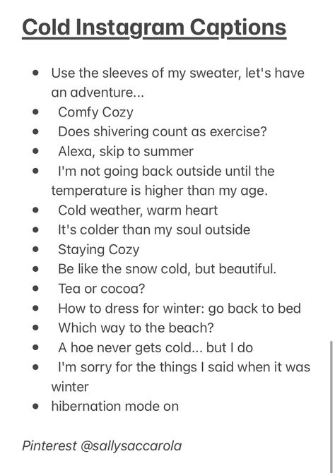 These will be the perfect captions for your instagram posts!  here is a list of phrases for the winter weather, when it is cold and snowing and Christmas begins! Cold Ig Captions, Perfect Weather Quotes, Cold Weather Instagram Captions, Snow Captions Instagram Short, Cold Instagram Captions, Caption For Snow Pictures, Cold Weather Quotes Cute, Cold Weather Captions For Instagram, Good Weather Captions