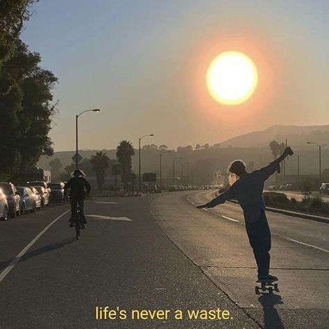 The Middle, A Man, Skateboard, Sun, Road