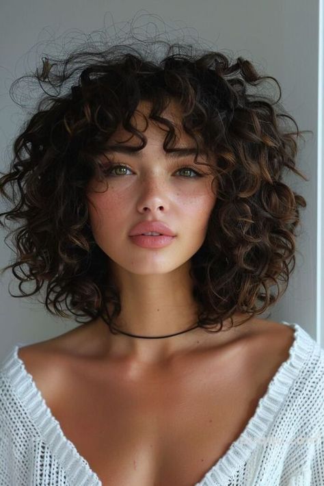 Short Hair Cuts For Women Curly Layers, Cado Cut For Curly Hair, Curly Hair Trends 2024, Shoulder Length Hair Curly Waves, Mid Length Curly Haircuts For Round Faces, Curly Haircut Ideas Medium, Scrunched Hairstyles, Short 2c Curly Hair, Cute Curly Haircuts