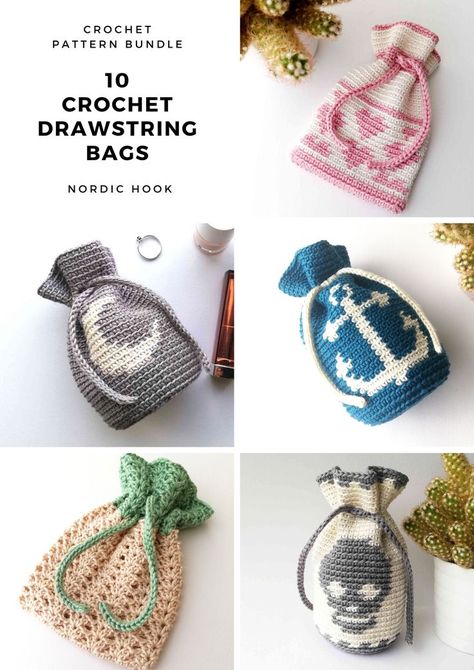 Crochet Drawstring Bags, Patterns For Toys, Crochet Drawstring Bag, Drawstring Bag Pattern, Crochet Drawstring, Crochet Bag Pattern Free, Crochet Pouch, Crochet Design Pattern, Crochet Clutch