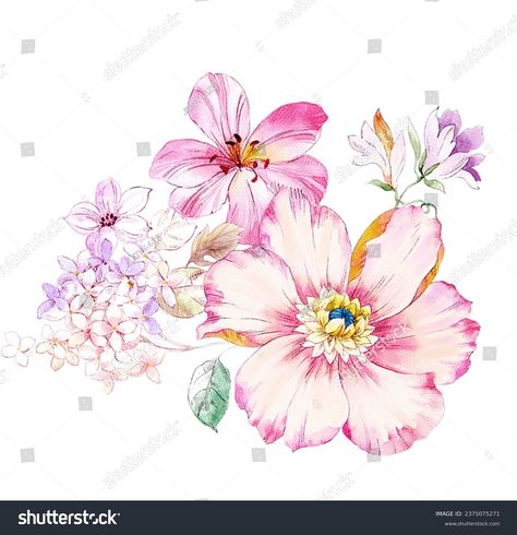 Color Illustration Flowers Watercolor Paintingsits Perfect Stock Illustration 2375075271 | Shutterstock Water Colour Flower, Flower Pic, Digital Flower, Shutter Stock, Flower Bunch, Color Illustration, Flowers Watercolor, Vector Flowers, Watercolor Flowers Paintings