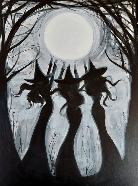 Witch Drawings Simple, Witch Art Painting, Goth Aesthetic Painting, Witch Painting Aesthetic, Witch Silhouette Painting, Halloween Moon Painting, Goth Pumpkin Painting, Abstract Witch Art, Gothic Canvas Painting Ideas