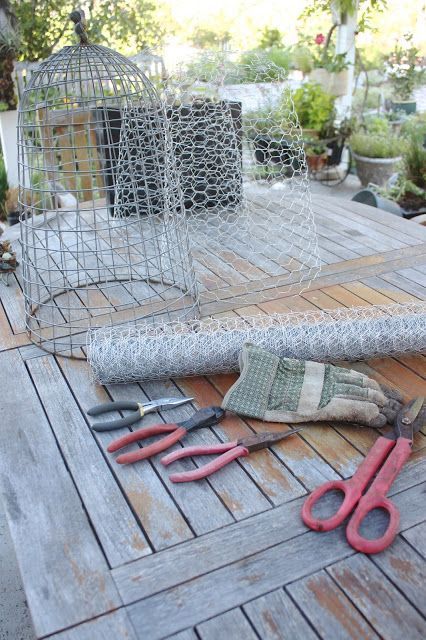 Rooted In Thyme: ~Garden Wire Cloches and Simple & Sweet Fridays #176~ Chicken Wire Cloche, Thyme Garden, Wire Cloche, Garden Cloche, Chicken Wire Crafts, Veg Garden, Vegetable Garden Design, Garden Yard Ideas, Chicken Wire