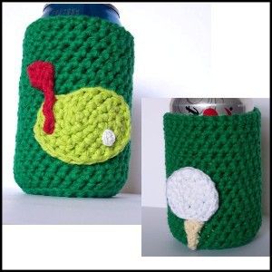 Golf Beverage Cozy - Crochet Crochet Patterns For Men, Crochet Cozies, Crochet Cup Cozies, Trendy Crochet Patterns, Drink Cozies, Crochet Cup Cozy, Cup Cozies, Golf Green, Golf Club Covers