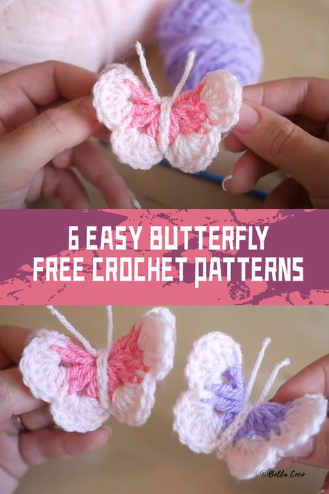 Easy Butterfly FREE Crochet - 6 Patterns / iGOODideas.com Crochet Butterfly Applique, Crochet Butterfly Free Pattern, Easy Crochet Flower, Small Butterflies, Easy Butterfly, Crochet Butterfly Pattern, Butterflies Pattern, Butterfly Tutorial, Crochet Charts