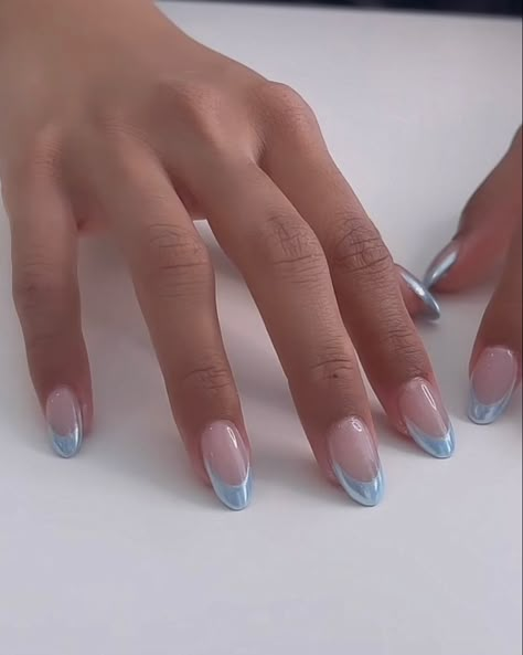 Baby Blue French Tip, Tip Chrome Nails, French Tip Chrome Nails, French Tip Chrome, Blue French Tip, Summery Nails, Blue French, Soft Nails, Her Nails