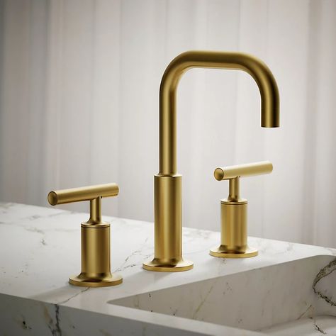 Purist Widespread Sink Faucet with Low Lever Handles | K-14406-4 | KOHLER Kohler Purist Bathroom Faucet, Modern Faucets Bathroom, Kohler Purist Bathroom, Contemporary Bathroom Faucets, Gold Bathroom Faucet, Laminar Flow, Kohler Purist, Kohler Faucet, Architectural Forms