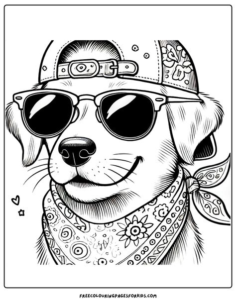 a stylish dog! This cool canine, complete with trendy sunglasses and a fun bandana Free Printable Dog Coloring Pages, Dog Colouring Pages, Dog Colouring, Dog Coloring Pages Free Printable, Cute Dog Coloring Pages, Free Coloring Pictures, Dog Peeking, Puppy Coloring Pages, Printable Dog