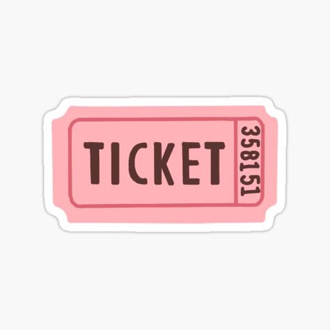 Movie Ticket Sticker, Ticket Doodle, Cute Tickets, Tickets Stickers, Ticket Logo, Tickets Design, Bullet Journal Boxes, Ticket Drawing, Pink Tickets