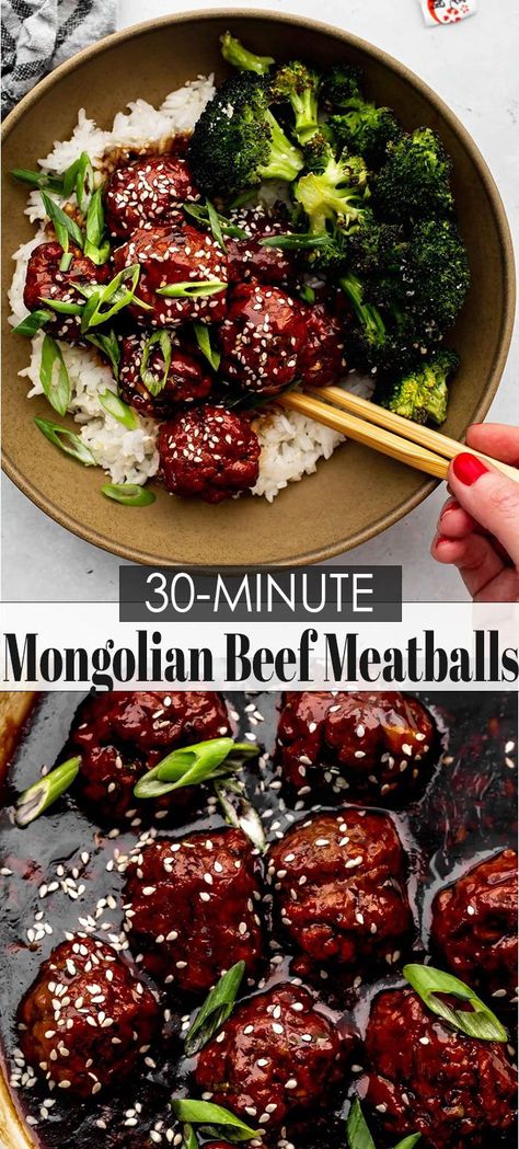 Mongolian Beef Meatballs, Meatballs And Broccoli, Mongolian Meatballs, Easy Mongolian Beef, Beef Meatballs, Mongolian Beef, Dinner With Ground Beef, Think Food, Beef Recipes Easy