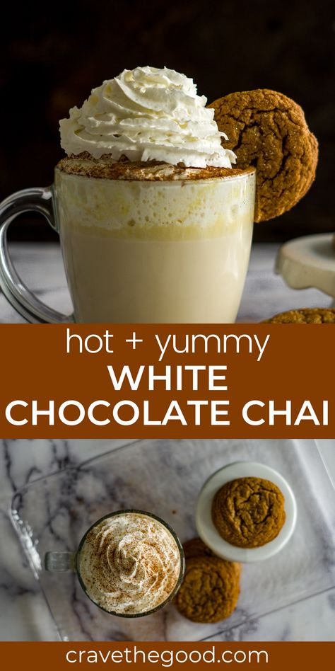 Vanilla Chai Hot Chocolate, Chai Hot Chocolate, Warm Drinks Recipes, White Hot Chocolate Recipe, Chai Latte Recipe, Chocolate Chai, Chai Tea Recipe, Hot Drinks Recipes, White Chocolate Recipes