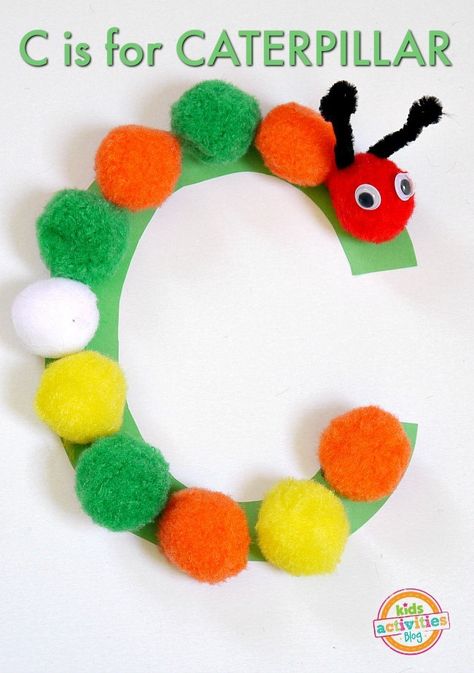 Letter C Craft- C is for Caterpillar Preschool Craft | Kids Activities Blog Letter C Craft, C Is For Caterpillar, Letter C Preschool, C Craft, Caterpillar Preschool, Letter C Crafts, Letter C Activities, Preschool Letter Crafts, Alphabet Crafts Preschool