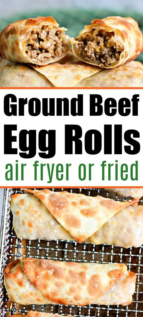 Ground Beef Egg Rolls Air Fryer, Ground Beef Egg Rolls, Air Fryer Ground Beef Recipes, Beef Egg Rolls, Cheeseburger Egg Rolls, Hamburger Rolls, Egg Roll Recipes, One Dish Dinners, Air Fryer Dinner