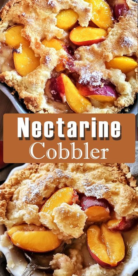 Ingredients: 2 cups sugar, divided 1 cup all-purpose flour 2 large eggs 1/2 cup unsalted butter, melted 1 teaspoon vanilla extract 5 cups sliced fresh nectarines Nonstick cooking spray #Nectarine #Cobber #Quickandeasyrecipe Nectarines Recipes, Nectarine Dessert, Nectarine Cobbler, Nectarine Recipes, Cobbler Recipe, Fruit Filling, Cooking Spray, Cobbler Recipes, Super Bowl Food