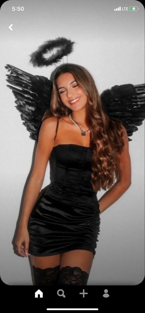 Black Angel Halloween Costume, Dark Angel Halloween Costume, Halloween Rave Outfits, Black Dress Halloween Costume, Diy Fantasia, Angel Halloween Costumes, Black Halloween Costumes, Barbie Halloween Costume, Matching Halloween Costumes