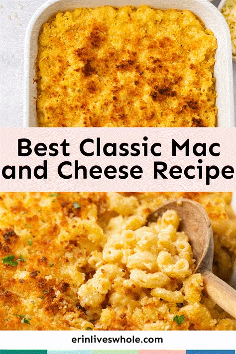 Try this staple recipe for the ultimate comforting side dish! Made with two types of cheese and a whole lot of spice, this is the Best Classic Mac and Cheese Recipe you'll make all year! Different Mac And Cheese, Erin Lives Whole, Healthy Pumpkin Muffins, Healthy Mac N Cheese, Coconut Cream Recipes, Classic Mac And Cheese, Boxed Mac And Cheese, Pasta Types, Macaroni And Cheese Recipe