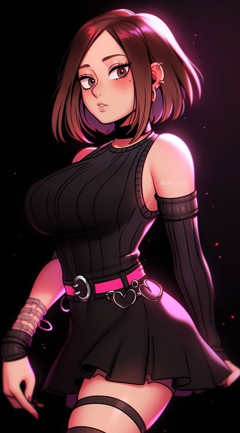 Hot Uraraka, Punk Anime Female, Anime Goth Female, Character Design Ideas, Punk Female Character Design, Female Character Design Brunette, Class 1 B, Female Oc, Character Artist