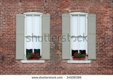 Best Shutter Colors, Shutters Brick House, House Shutter Colors, Gray Shutters, Brown Brick Exterior, Exterior Shutter Colors, Brown Brick Houses, Brick Exteriors, Red Brick House Exterior