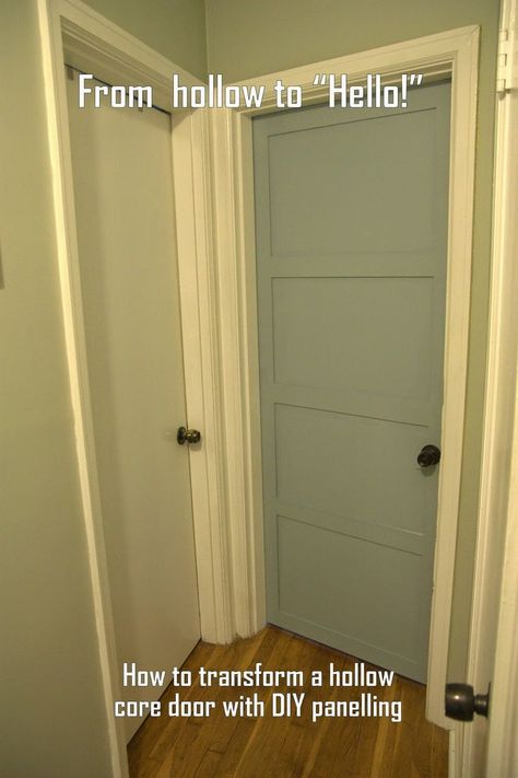 How To Improve Interior Doors, Old Door Remodel, Add Trim To Hollow Core Door, Painting Hollow Core Doors White, Diy Shaker Doors Interior, Bedroom Door Remodel, Add Trim To Door, Interior Door And Trim Color Ideas, Adding Trim To Doors