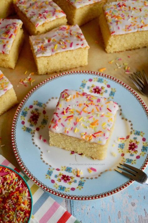 School Cake – What Jessica Baked Next School Dinner Cake, Old School Cake Recipes, Vanilla Traybake, Moon Treats, School Cake Recipe, Vanilla Sprinkle Cake, Old School Cake, British Cakes, Old Fashioned Cake