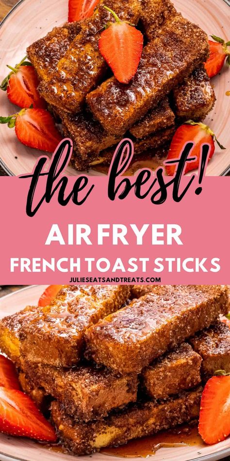 Air Fryer French Toast Sticks are so easy and delicious! Hearty Bread cut into strips, dipped into batter and cooked in the air fryer until they are perfectly crunchy on the outside and soft inside. Roll them in butter than a cinnamon sugar coating. Melt in your mouth delicious breakfast recipe. French Toast Sticks Air Fryer, Frozen French Toast Sticks, Frozen French Toast, Air Fryer French Toast Sticks, Air Fryer French Toast, French Toast Sticks Recipe, Fluffy French Toast, Homemade French Toast, Air Fryer Recipes Breakfast