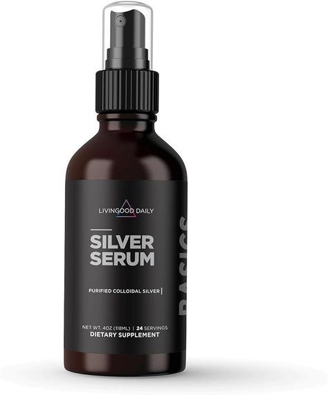 Amazon.com: Livingood Daily Silver Serum, 4 fl oz - Colloidal Silver Spray 10PPM - Pure Colloidal Silver for Immune Support, Oral, and Topical Use - Silver Colloidal Liquid Supplement - Purified Silver, 50mcg : Health & Household Silver Gemstone Necklace For Collectors, Colodial Silver Remedies, Collidoil Silver Benefits, Livingood Daily, Collidalal Silver, Silver Multi-stone Gemstones For Collectors, Urinary Health, Liquid Supplements, Silver Spray