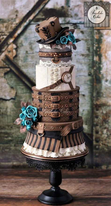 Steampunk Wedding Cake, Gothic Cake, Halloween Wedding Cakes, Steampunk Party, Creative Wedding Cakes, Fantasy Cake, Cupcakes Decorados, Steampunk Wedding, Crazy Cakes