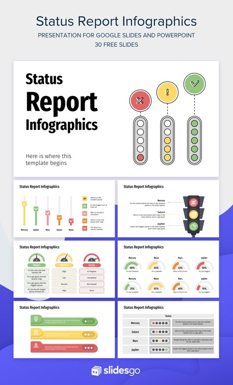 Include these infographics to improve the visuals of your status reports. They’re free and can be inserted into Google Slides or PowerPoint presentations! Status Report Design, Reports Design, Kpi Business, Project Management Infographic, Status Report Template, Project Management Dashboard, Project Status Report, Agile Project Management, Project Management Templates