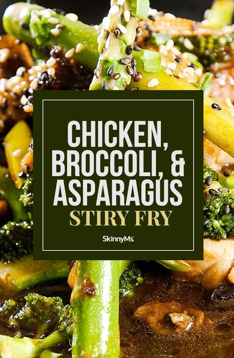 Chicken, Broccoli, and Asparagus Stir Fry Ww Asparagus Recipes, Chicken Asparagus Stir Fry, Healthy Stir Fry Recipe, Asparagus Stir Fry Recipes, Stir Fry Recipes Healthy, Chicken Entree, Asparagus Stir Fry, Healthy Stir Fry, Chicken Garlic