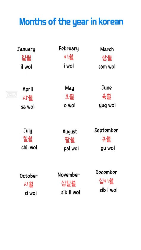 Month In Korean, Good Morning In Korean, Korean Months, Months In Korean, Korean For Beginners, Korean Notes, Korean Lifestyle, Korean Vocab, Korean New Year