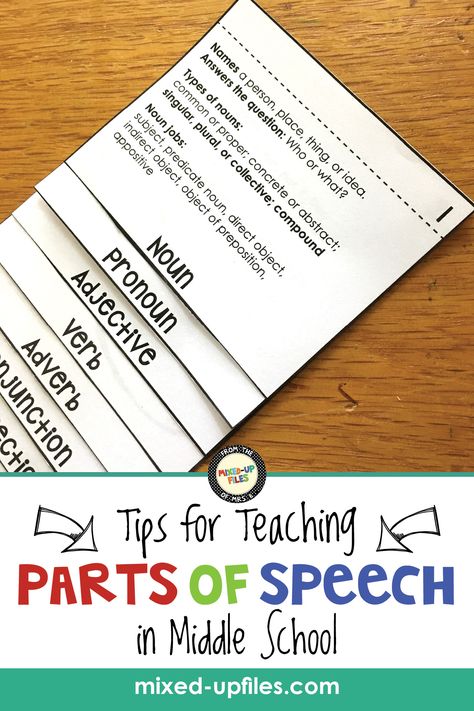 Middle school students never seem to remember the basic parts of speech: nouns, verbs, adjectives, prepositions! Here is why it's worth your time as an English teacher to reteach those grammar concepts AND what you can do to make sure they learn them for real this year. #teaching #middleschool Teaching Verbs Middle School, Middle School Centers, Adjectives Prepositions, Middle School Life Skills, Teaching Prepositions, Progressive Verbs, Middle School Life, Nouns And Pronouns, Nouns Verbs Adjectives