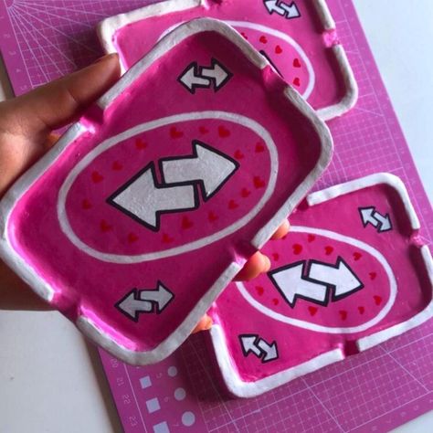 Pink Uno reverse card clay tray clay ashtray... - Depop Fun Clay Ashtray, Cool Ashtray Ideas, Custom Ashtray Clay, Ashtray Painting, Diy Ash Tray Ideas, Clay Trinket Tray Ideas, Ashtray Ideas Clay, Custom Ashtray Ideas, Clay Made Ashtrays