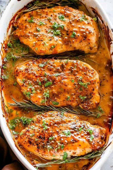 Honey Mustard Chicken Thighs | "These honey mustard chicken thighs are quick, easy, and taste a little bit sweet!" #dinnerideas #dinnerrecipes #familydinnerideas #chicken #chickenrecipes Honey Mustard Baked Chicken, Baked Honey Mustard Chicken, Honey Mustard Chicken Breast, Mustard Chicken Breast, Chicken With Honey, Honey Mustard Chicken Thighs, Mustard Chicken Thighs, Honey Dijon Chicken, Mustard Chicken Recipes