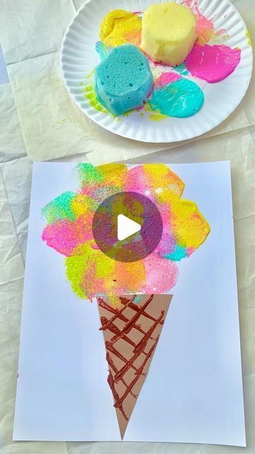 Mandisa | Easy Activities for Toddlers & Kids on Instagram: "Day 2 of 9 🍦ICE CREAM CRAFTS & ACTIVITIES🍦: Sponge Painted Ice Cream Cones   You can find more ice cream ideas here or on the blog.   Follow @happytoddlerplaytime for more easy activity and craft ideas for kids. And did you know we’re not just for toddlers (but we do have lots of good stuff for toddlers)!!!  Visit happytoddlerplaytime.com for details on this idea and more ways to keep kids 0-12 years old off screens, busy learning and having fun." Colourful Ice Cream, Ice Cream Cone Craft, Easy Activities For Toddlers, Ice Cream Painting, Preschool Color Activities, Popsicle Art, Ice Cream Crafts, Ice Cream Ideas, Ice Cream Art