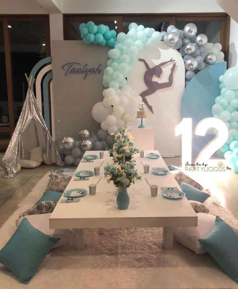 Taalyah’s Surprise Birthday | CatchMyParty.com Gymnastics Birthday Party Decorations, Gymnastic Birthday Party, Gymnastics Theme Party, Gymnastics Theme Birthday Party, Gymnastics Theme Birthday, Gymnastic Birthday, Gymnastics Birthday Party, Gymnast Birthday Party, Backyard Birthday Parties