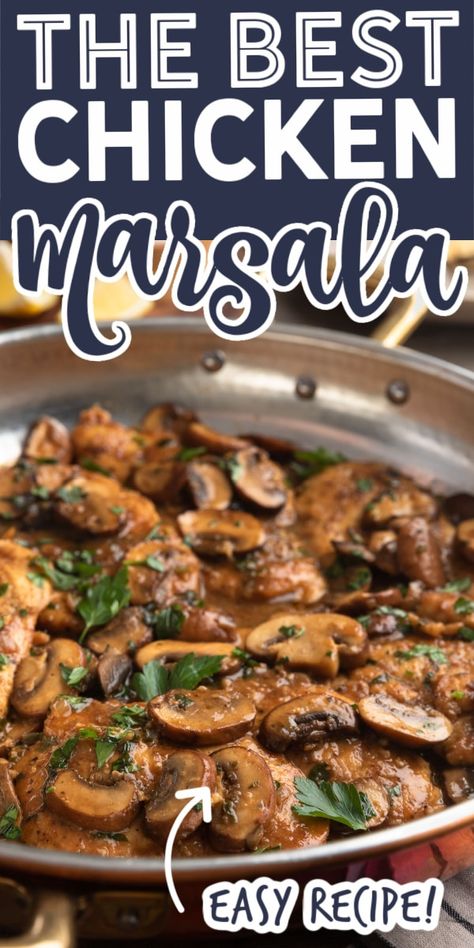 It's easy to make restaurant-quality Chicken Marsala at home! In this recipe, thinly-sliced, sautéed chicken cutlets meet a rich mushroom and Marsala wine reduction. Easy enough for a weeknight and impressive for guests. #chickenmarsala #dinner #italianfood The Best Chicken Marsala, Recipes Chicken Alfredo, Best Chicken Marsala Recipe, Best Chicken Marsala, Easy Chicken Marsala Recipe, Veal Marsala, Easy Chicken Marsala, Chicken Marsala Recipe, Chicken Marsala Easy