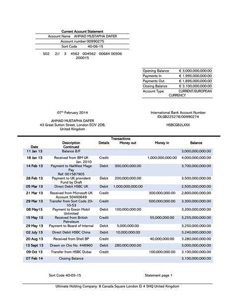 24+ Free Personal Bank Statement Templates (Word - Excel) Bank Statement Template Pdf, Large Bank Account Balance, Account Statement, Bank Account Balance, Statement Template, Bank Statement, General Information, Financial Institutions, Bank Account