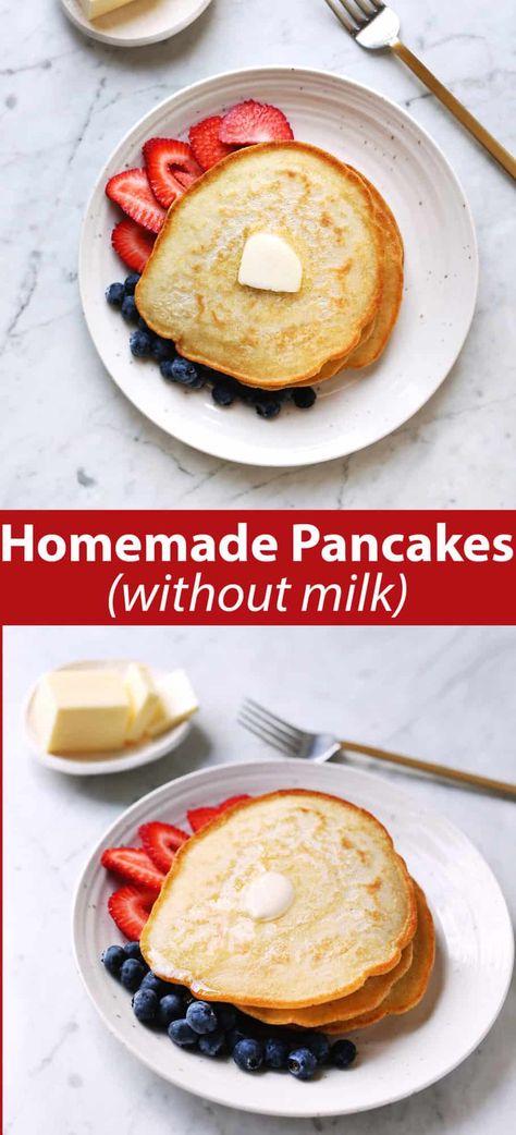 Homemade Pancakes - Without Milk - A Beautiful Mess Homemade Pancakes Without Milk, Pancake Recipe No Milk, Pancakes Without Milk, Pancake Recipe Without Milk, Easy Homemade Pancake Recipe, Milk Pancakes, Easy Homemade Pancakes, Vegetarian Pancakes, How To Cook Pancakes