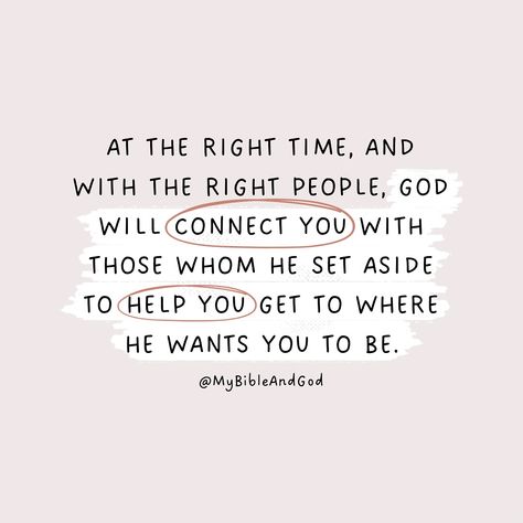 Just a quick reminder that God is and will always be faithful to work out everything according to His perfect timing. After all, He knows what we need better than we do. He will connect you to the right people who will help you get to where God wants you to be. Trust Him with all your heart. 👉 Trust in the Lord with all your heart and lean not on your own understanding; in all your ways submit to him, and he will make your paths straight. (Proverbs‬ ‭3‬:‭5‬-‭6‬ ‭NIV) 👉 “For I know the plans... God Gives You The People You Need, God Will Help You Quotes, Gods Plan Quotes Perfect Timing Life, I Get To Quotes, God’s Perfect Timing, God Is For You, God's Plan Quotes Perfect Timing, Aesthetic Reminders, Encouragement Board