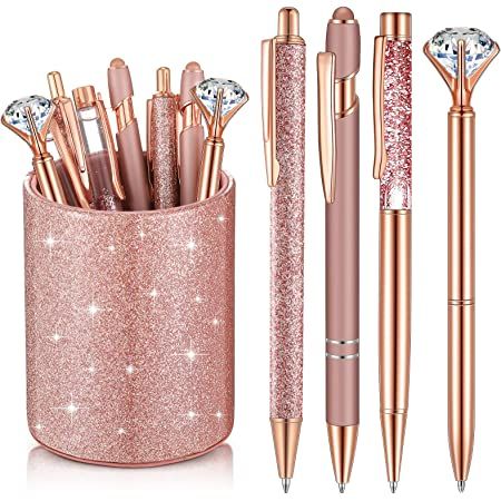 Girl Boss Office Decor, Gold Office Supplies, Rose Gold Office, Rose Gold Pen, Office Christmas Gifts, Bling Gifts, Gold Office, Fancy Pens, Gold Desk