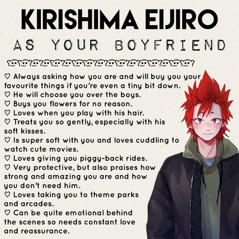 Mha Boyfriend, Mha Headcanons, Boyfriend Anime, Bnha Kirishima, As Your Boyfriend, Mha Dr, Head Cannons, Mha Characters, Types Of Boyfriends