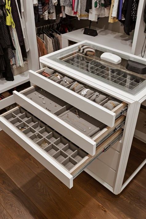 Get ready to store your jewelry in luxury and organization with Amazon's collection of high-quality jewelry boxes, designed to keep your treasures safe and displayed in style. Organizing Walk In Closet, Closet Island, Dressing Room Closet, Dream Closet Design, Walk In Closet Design, Luxury Closets Design, Wardrobe Room, Closet Remodel, Closet Decor