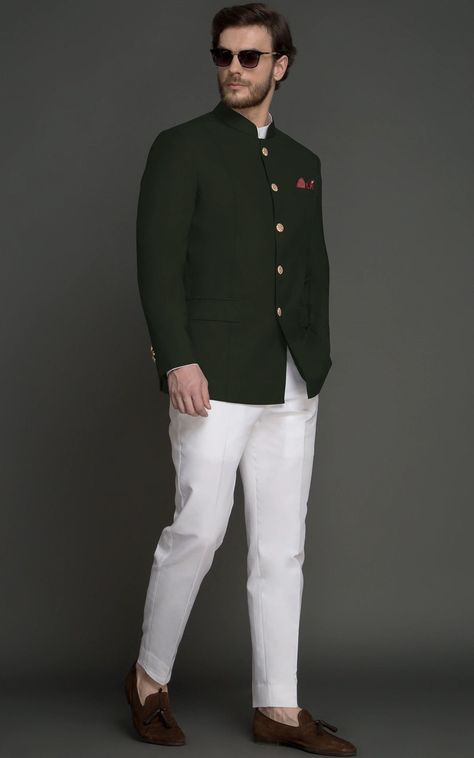 Discover the enchanting Emerald Haven, a stunning Wool Jodhpuri Suit that embodies elegance and comfort. Crafted from the finest materials in Wyoming's Forest Collection, this exquisite piece combines traditional craftsmanship with contemporary style. The rich emerald hue evokes the serenity of nature, perfect for any occasion. Wedding Jodhpuri Suits Men, Green Coat Outfit Men, Jodhpuri Suits For Men Wedding, Green Suit Jacket, Celebration Outfit, Suit For Men Wedding, Jodhpuri Suits, Jodhpuri Suits For Men, Indian Wedding Clothes For Men