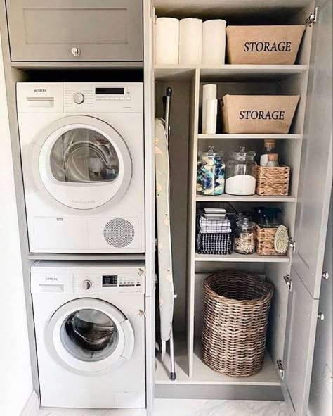 Stacked Laundry, Laundry Cupboard, Small Utility Room, Utility Room Designs, Utility Room Ideas, Stacked Laundry Room, Laundry Room Ideas Small Space, Utility Cupboard, Dream Laundry Room